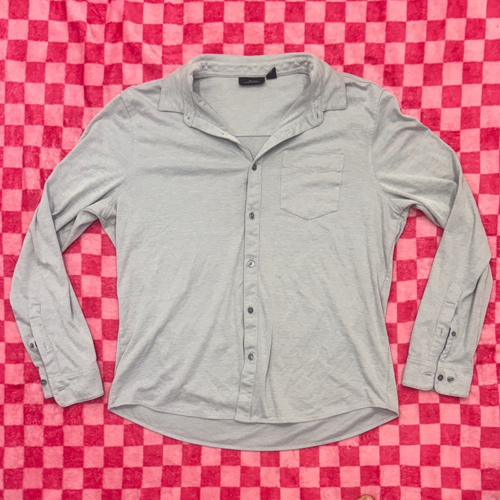 Marc Anthony Heather Light Gray Dlim Fit Long-Sleeve Button Down Shirt